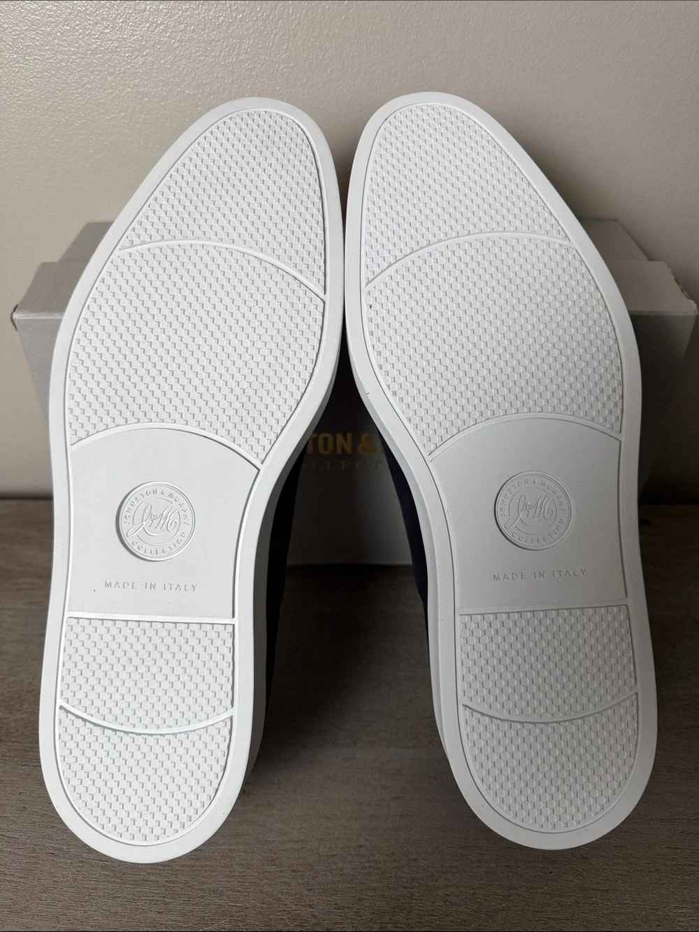 Johnston & Murphy Navy Italian Suede Bolivar Cap Toe with White Sole